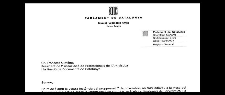 L’AAC nomenarà un arxiver/a a l’Òrgan de Garantia del Dret d’Accés a la Informació del Parlament de Catalunya